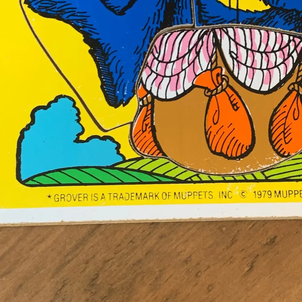Playskool Puzzle Grover Hot Air Balloon Sesame Street Vtg 10 Wooden Pieces 1979